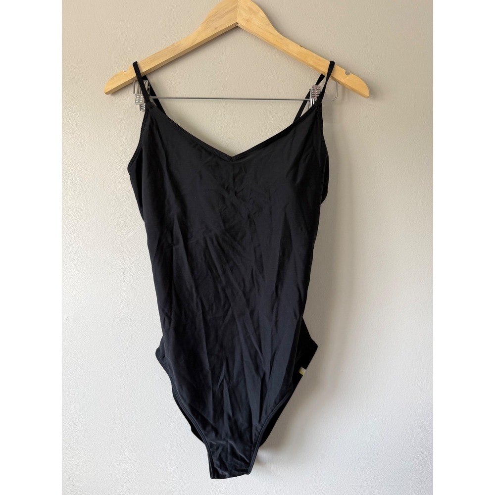Summersalt Black V-Neck One Piece Swimsuit Adjustable Straps Gold Hearts Size 10